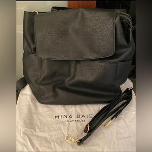 Mina Baie Kinney Full Size Diaper Bag Backpack Black Gold